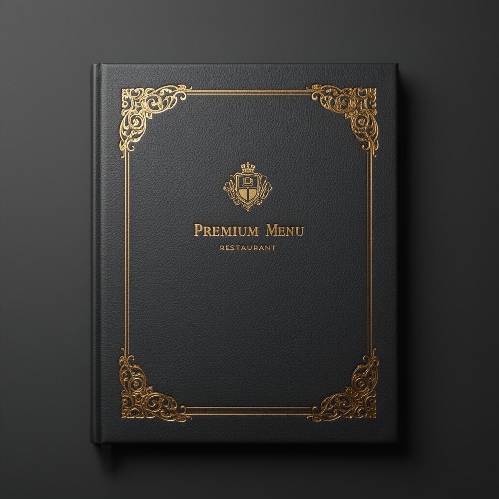Premium Hardcover-Menü – KI-generiert